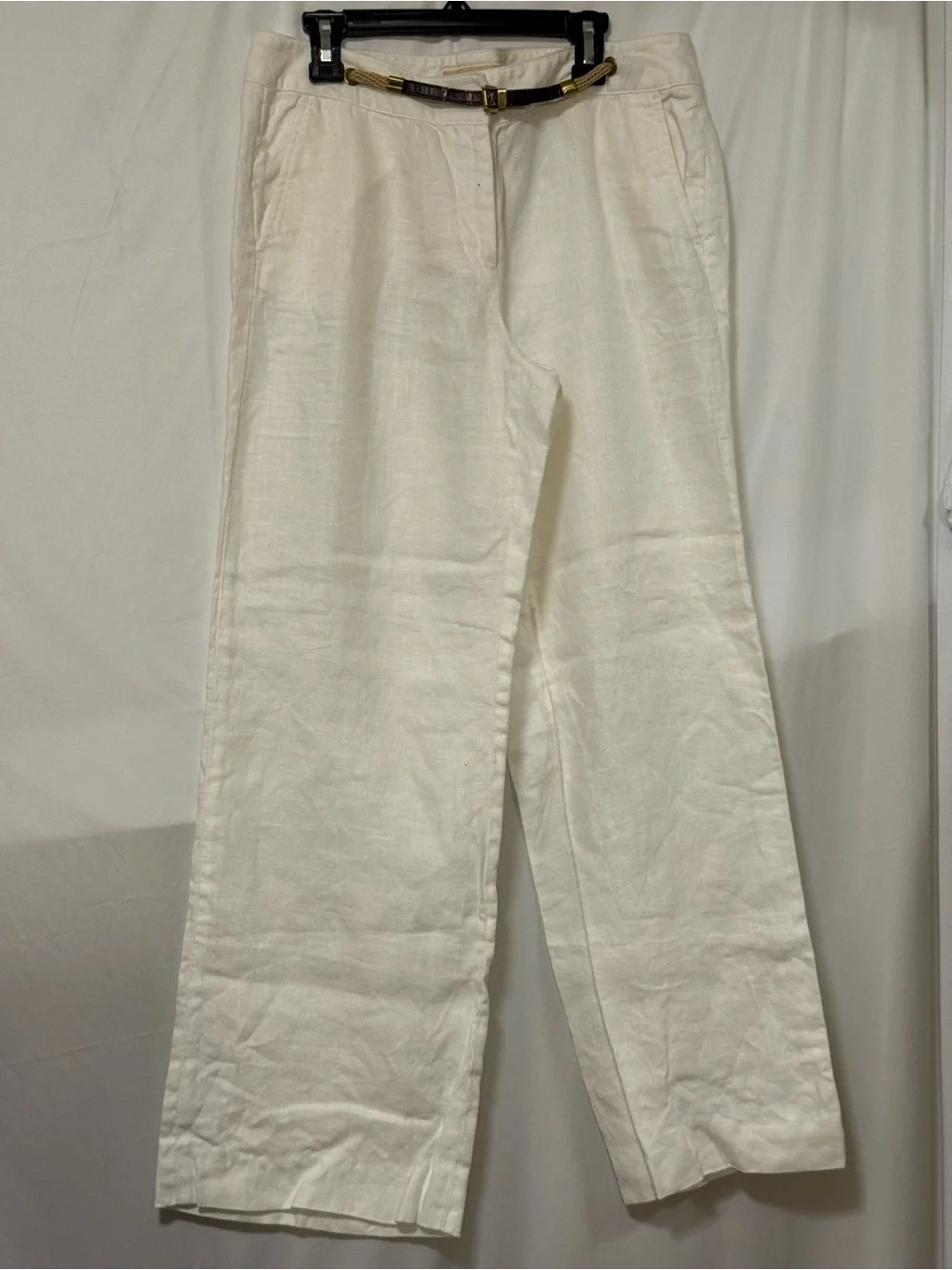 Michael Kors Cream Wide-Leg Linen Blend Pants 100% linen